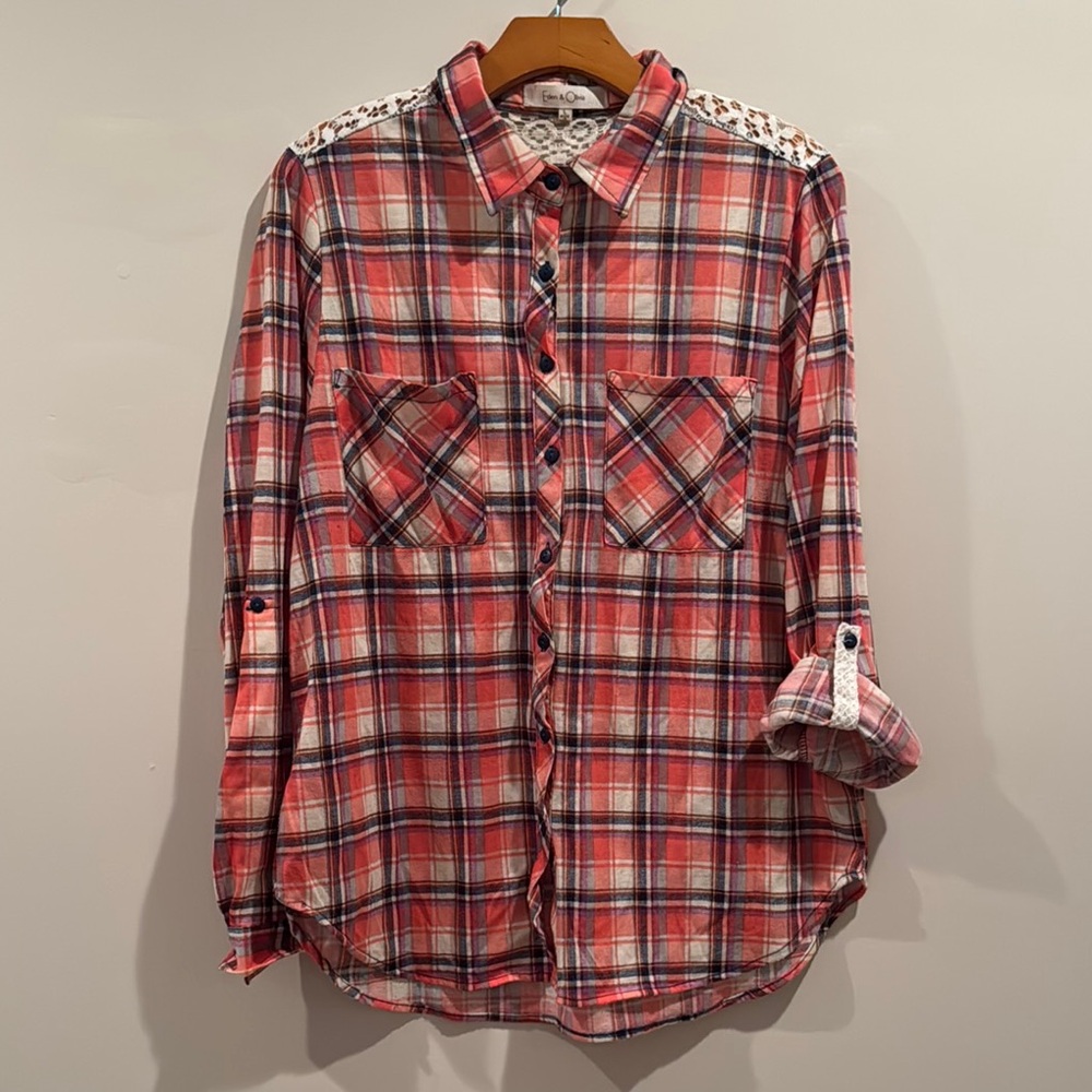 Eden & Olivia Pink, Blue and White Button Down Shirt